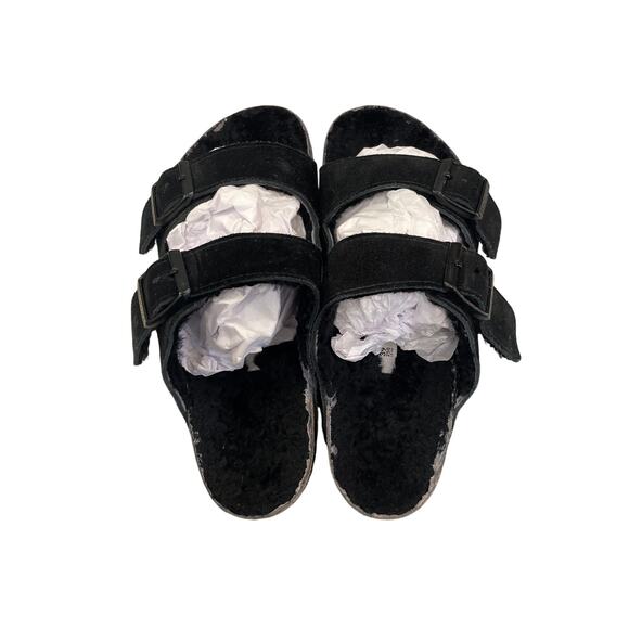 Birkenstock Arizona Shearling Suede Sandals Black W8/M6 - Picture 2 of 8